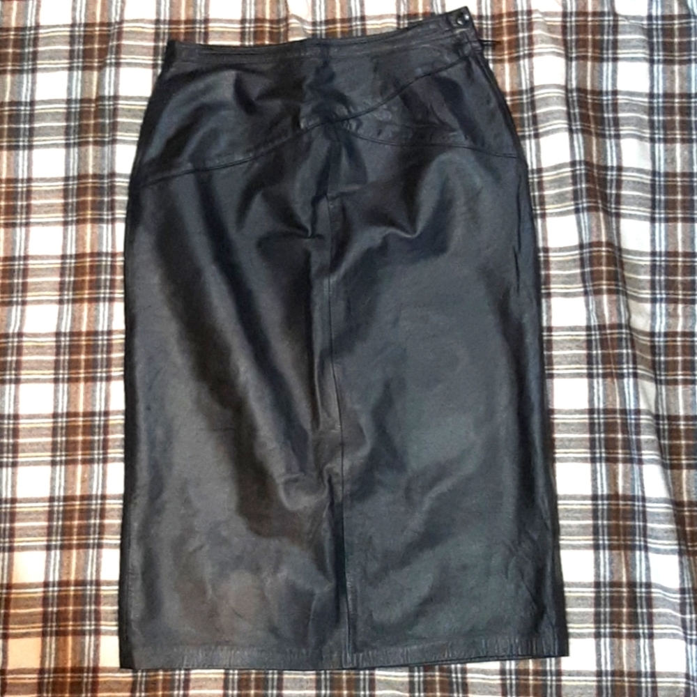 Lb Profolio Vintage Real Leather Pencil Skirt High Waisted Classic Lined Midi